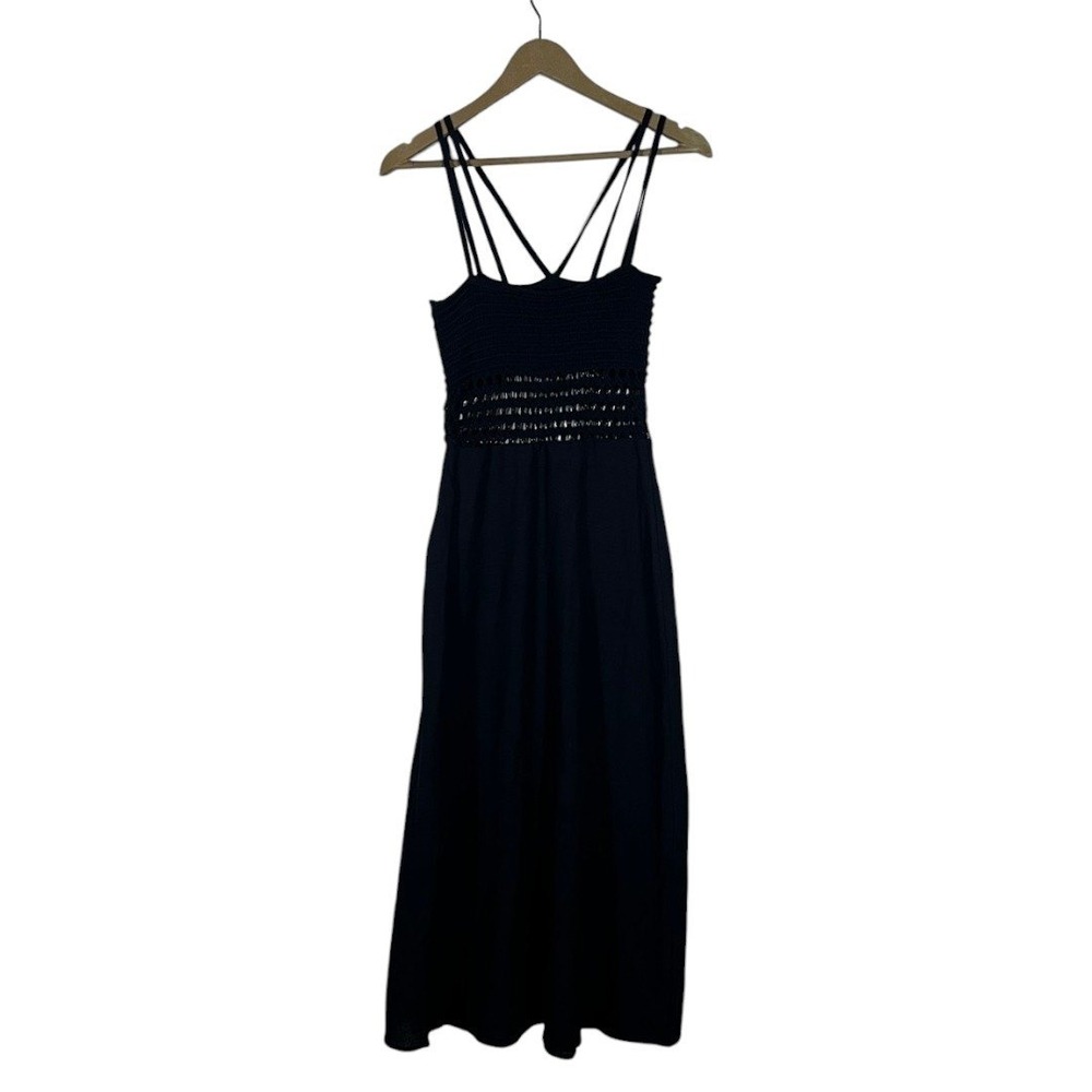 Zara Crochet Knit Open Work Multi Strap Maxi Dress Black Boho Festival Size S - Picture 3 of 4